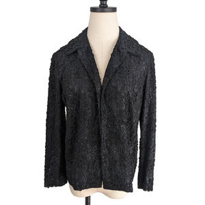 Vintage Topper Jacket Blazer 60s French Lace Silk Beaded Evening Formal Black
